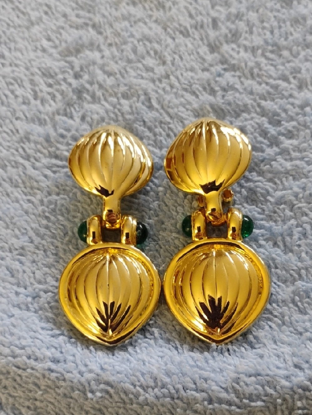 Gold-Tone Clip-On Drop Earrings with Green Accents - Brand